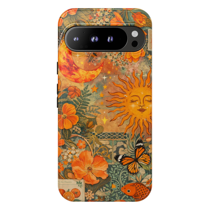 Sun Moon Google Pixel 10 Pro Case Celestial Floral Vintage Art Pixel 9 Pro Pixel 8 Pro Boho Aesthetic Protective Tough Phone Case