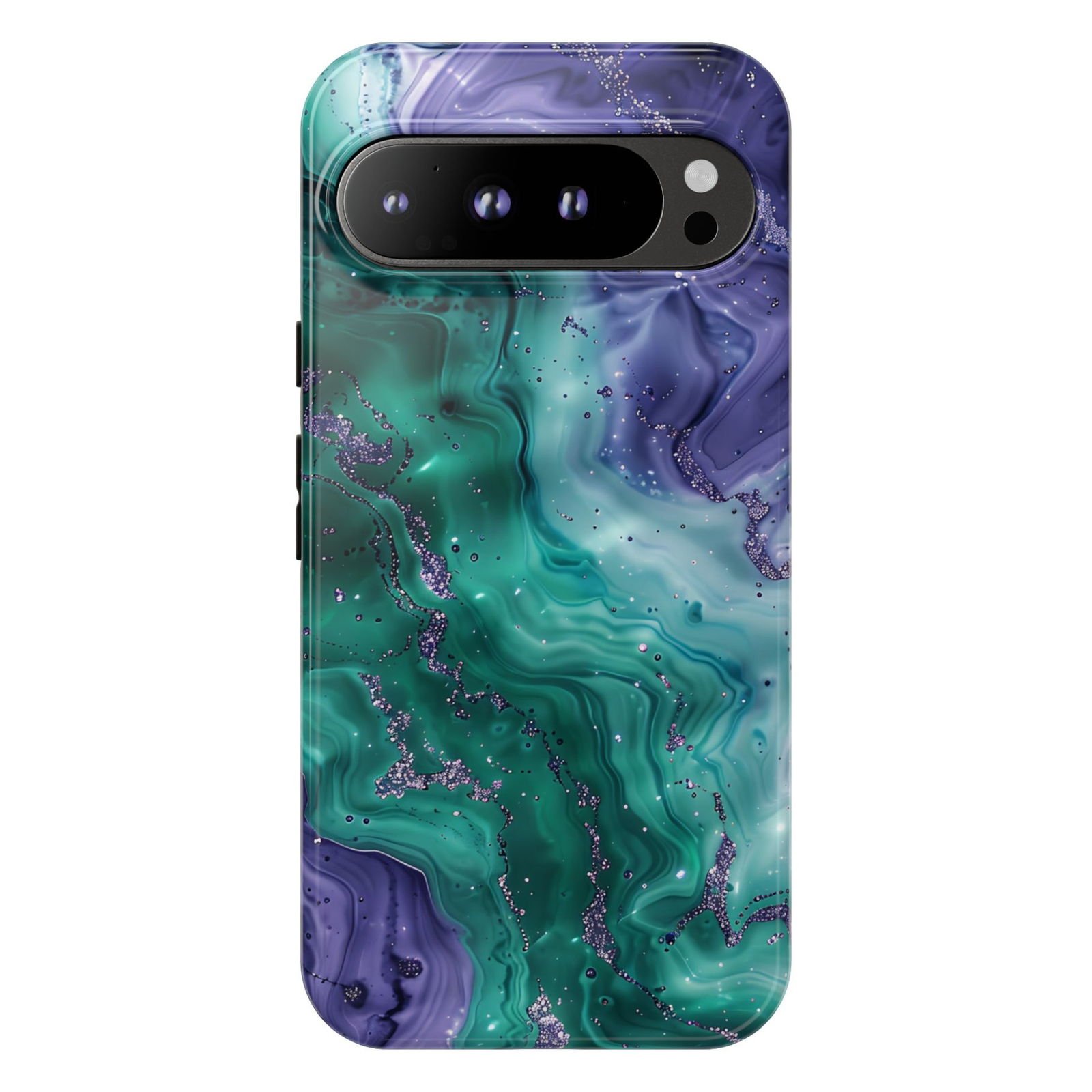 Emerald marble Google Pixel 10 Pro case with teal and purple abstract marble design protective tough case compatible with Pixel 10 Pro Pixel 9 Pro and Pixel 8 Pro modern aesthetic phone cover.