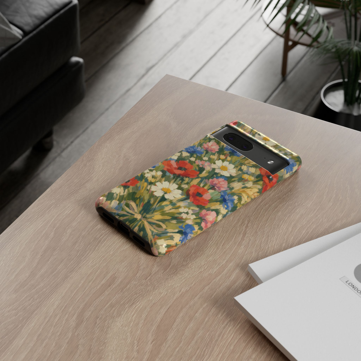 Wildflower Symphony Google Pixel 10 Pro protective phone case featuring an impressionist oil painting of colorful wildflowers including daisies and poppies.
