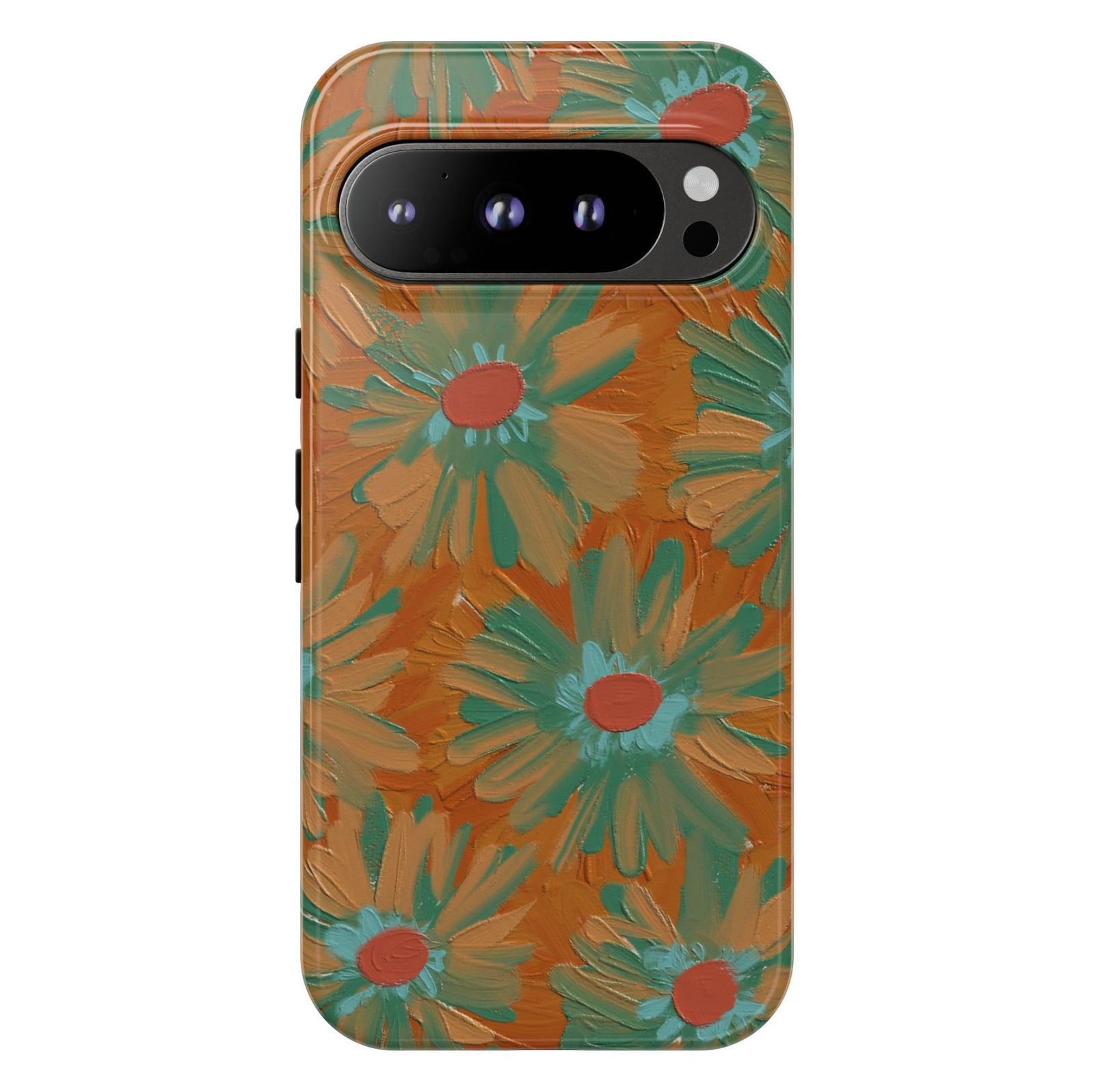 Autumn Atelier Google Pixel 10 Pro protective phone case featuring hand-painted floral artwork in terracotta, sage green, and warm autumn tones.