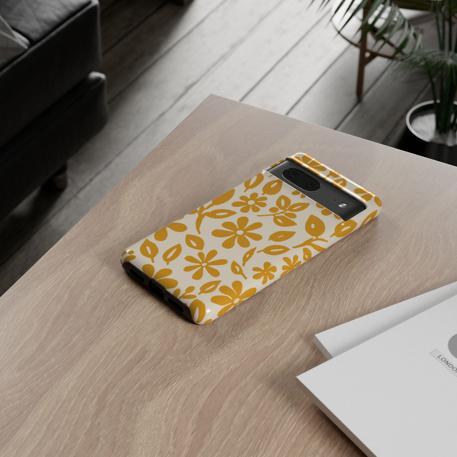 Sunshine State yellow floral Google Pixel 10 Pro protective phone case with retro botanical pattern on a warm ivory background.