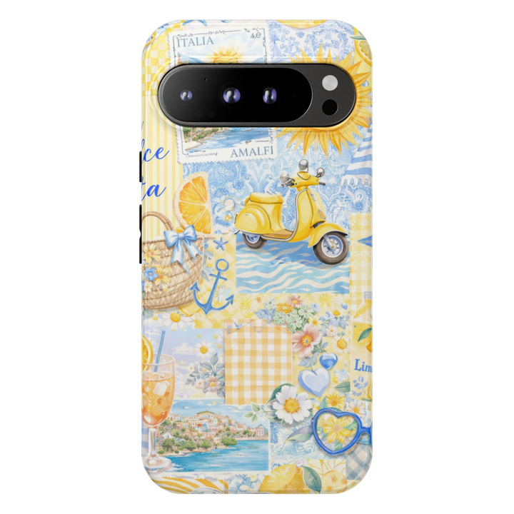 Retro aesthetic Google Pixel 10 Pro case with colorful vintage collage design featuring rainbows tulips lemons butterflies and retro icons protective tough case compatible with Pixel 10 Pro Pixel 9 Pro and Pixel 8 Pro cute pastel phone cover.