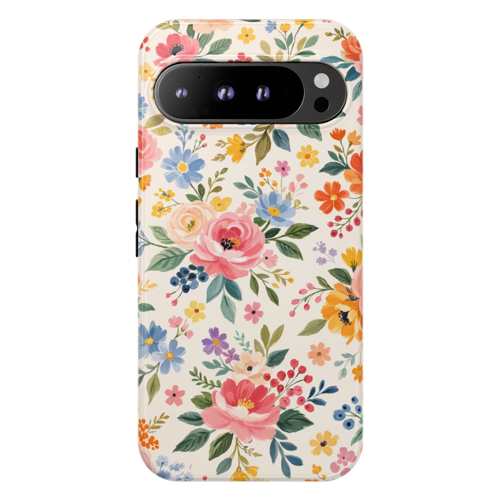 Pastel floral Google Pixel 10 Pro case with colorful spring flowers roses and botanical pattern on light background protective tough case compatible with Pixel 10 Pro Pixel 9 Pro and Pixel 8 Pro cute garden aesthetic phone cover.