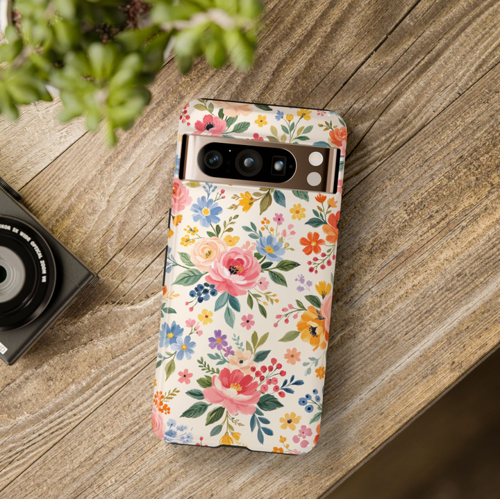 Pastel floral Google Pixel 10 Pro case with colorful spring flowers roses and botanical pattern on light background protective tough case compatible with Pixel 10 Pro Pixel 9 Pro and Pixel 8 Pro cute garden aesthetic phone cover.