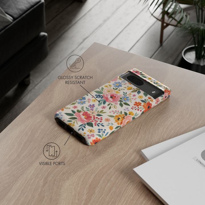 Pastel floral Google Pixel 10 Pro case with colorful spring flowers roses and botanical pattern on light background protective tough case compatible with Pixel 10 Pro Pixel 9 Pro and Pixel 8 Pro cute garden aesthetic phone cover.