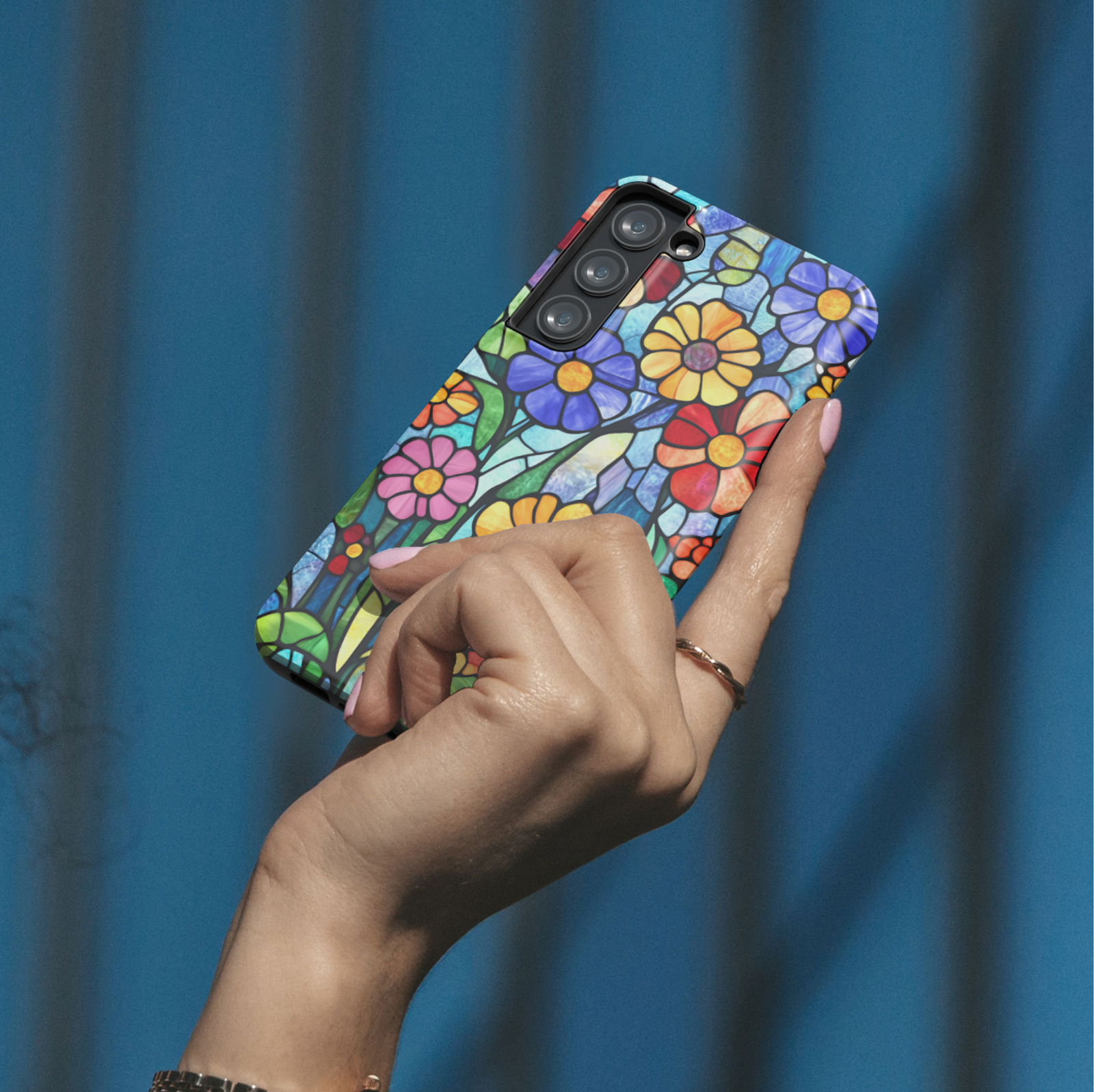 Colorful stained glass floral phone case with mosaic flower design for iPhone and Samsung