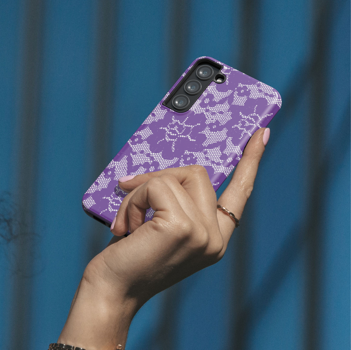 Purple Bat Lace Samsung Galaxy Case – Cute Gothic Floral Halloween Design for S25 Ultra, S24 FE, S23 Ultra