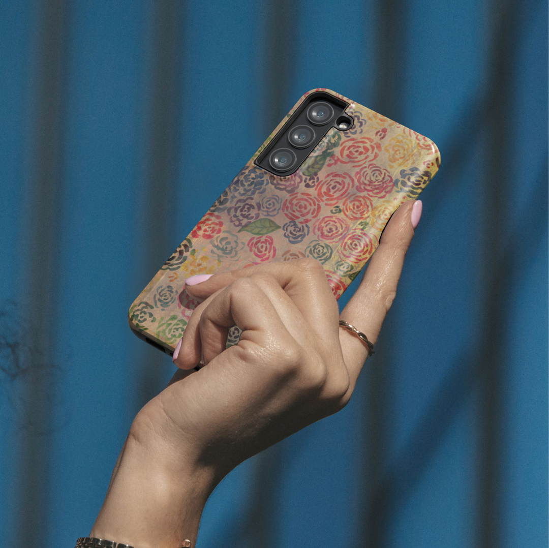 Vintage rose floral phone case with multicolor retro botanical pattern for iPhone and Samsung