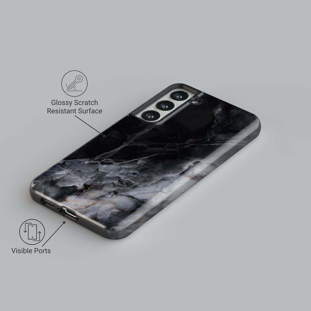 Black Marble Samsung Galaxy S24 Ultra Case for Women - Glossy Luxury Crystal Stone Cover - Galaxy S24 Plus / S23 FE Protective Case