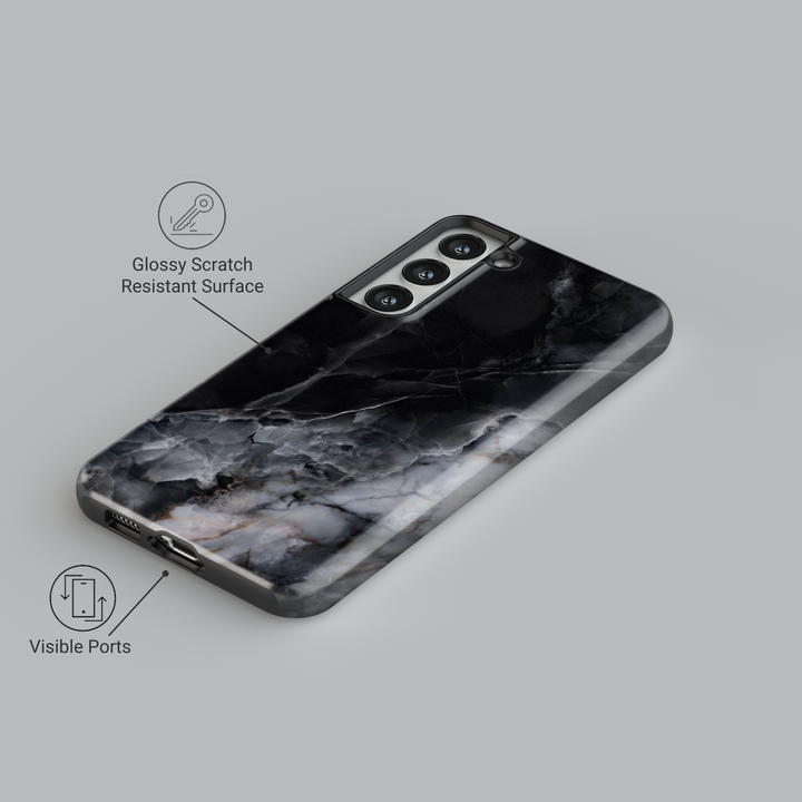 Black Marble Samsung Galaxy S24 Ultra Case for Women - Glossy Luxury Crystal Stone Cover - Galaxy S24 Plus / S23 FE Protective Case