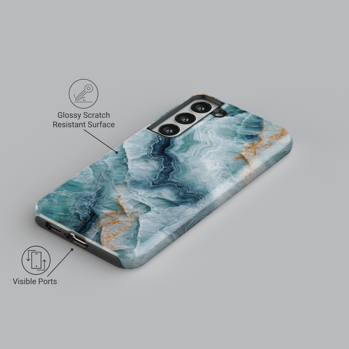 Aqua Marble Samsung Galaxy S24 Ultra Case for Women - Teal Blue Crystal Stone Pattern Cover - Galaxy S24 Plus / S23 FE Protective Case