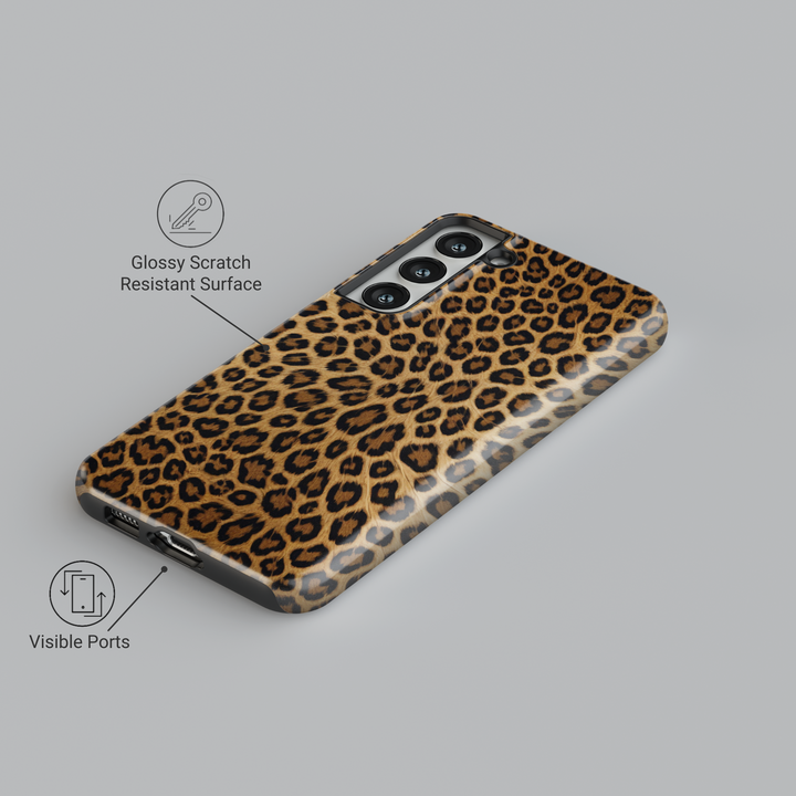 Fierce leopard print Samsung Galaxy phone case – glam wild animal pattern protective cover for women with a bold, chic style