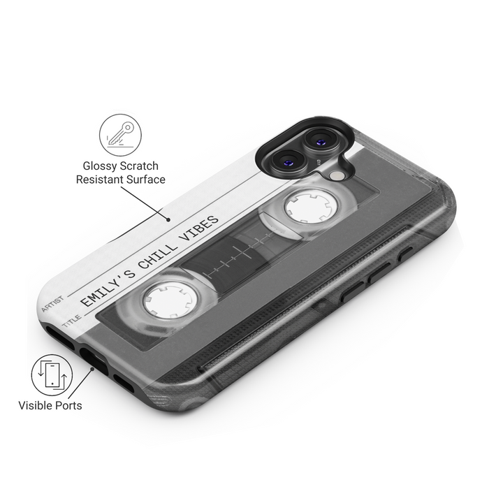 Personalized retro cassette tape iPhone case with clear protective cover, Custom Phone Case with name, Retro iPhone Cover