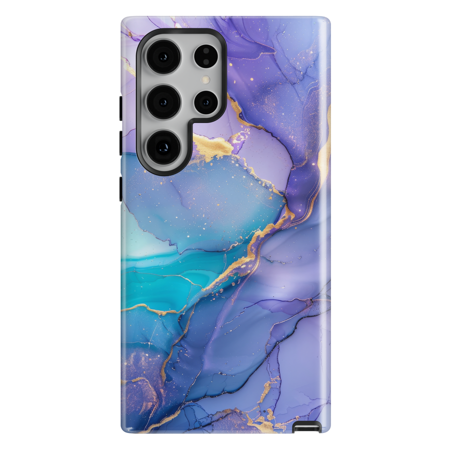 Luxury Samsung Galaxy phone case with mint and blush tones and gold accents on a tough protective case