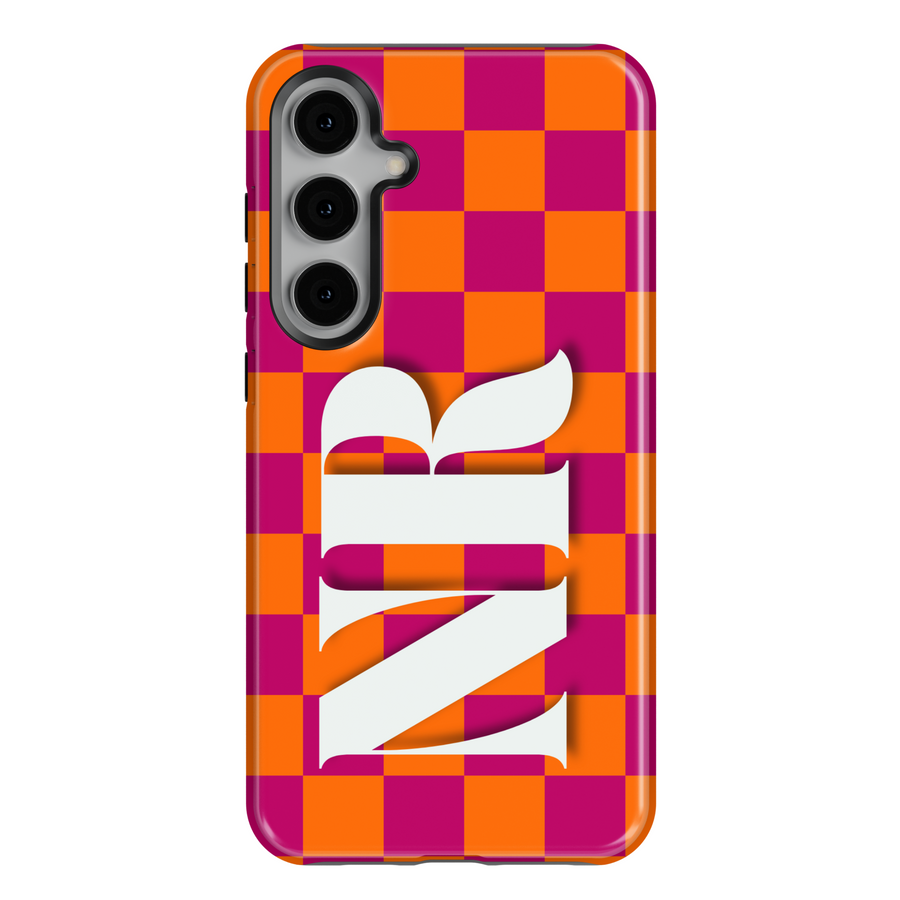 Samsung Galaxy Checkerboard Case with Purple Monogram – Fits S24, S25 Ultra, S23