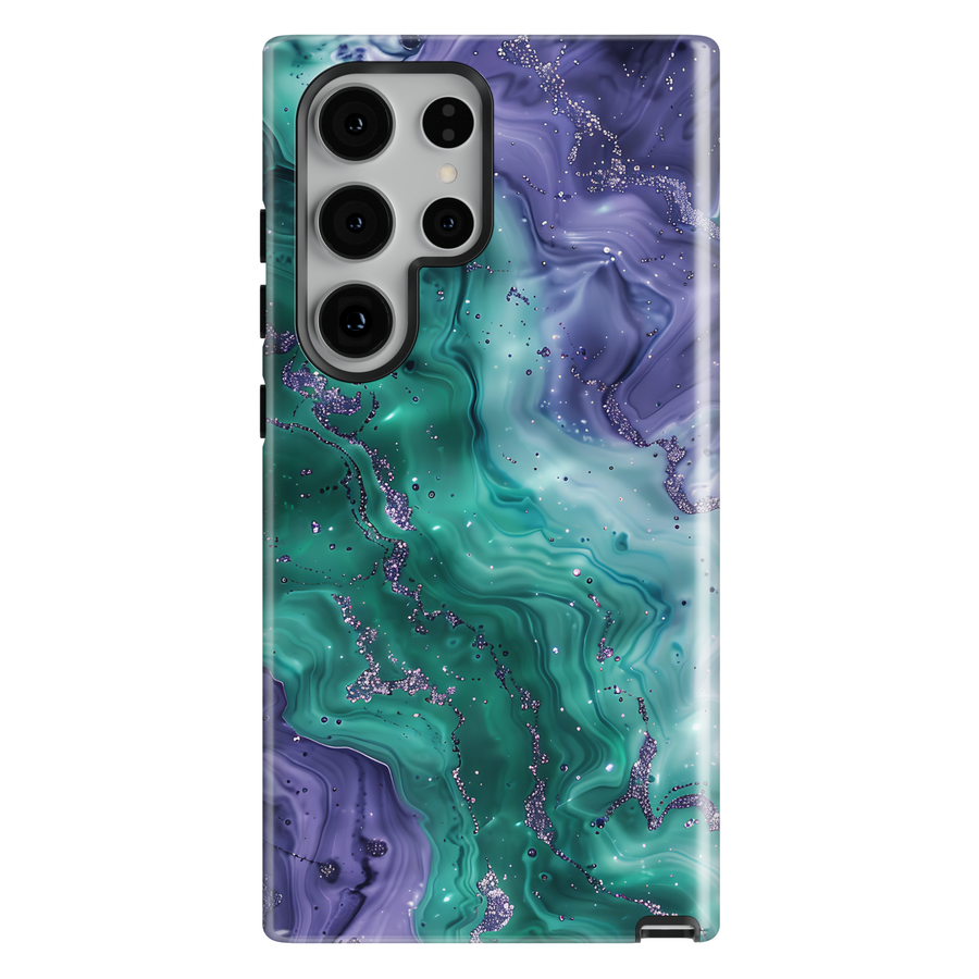 Luxury Samsung Galaxy phone case with mint and blush tones and gold accents on a tough protective case