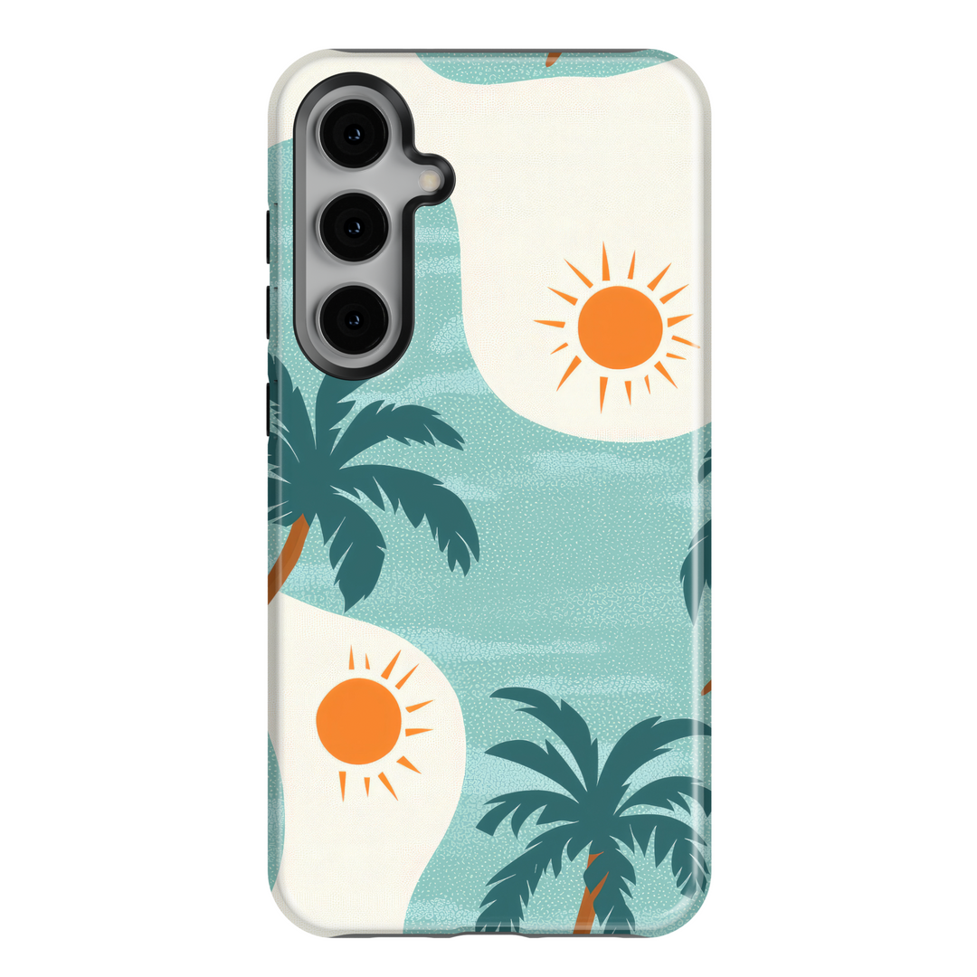 Retro palm tree and sun Samsung Galaxy S24 Ultra case in teal and orange summer tones for women