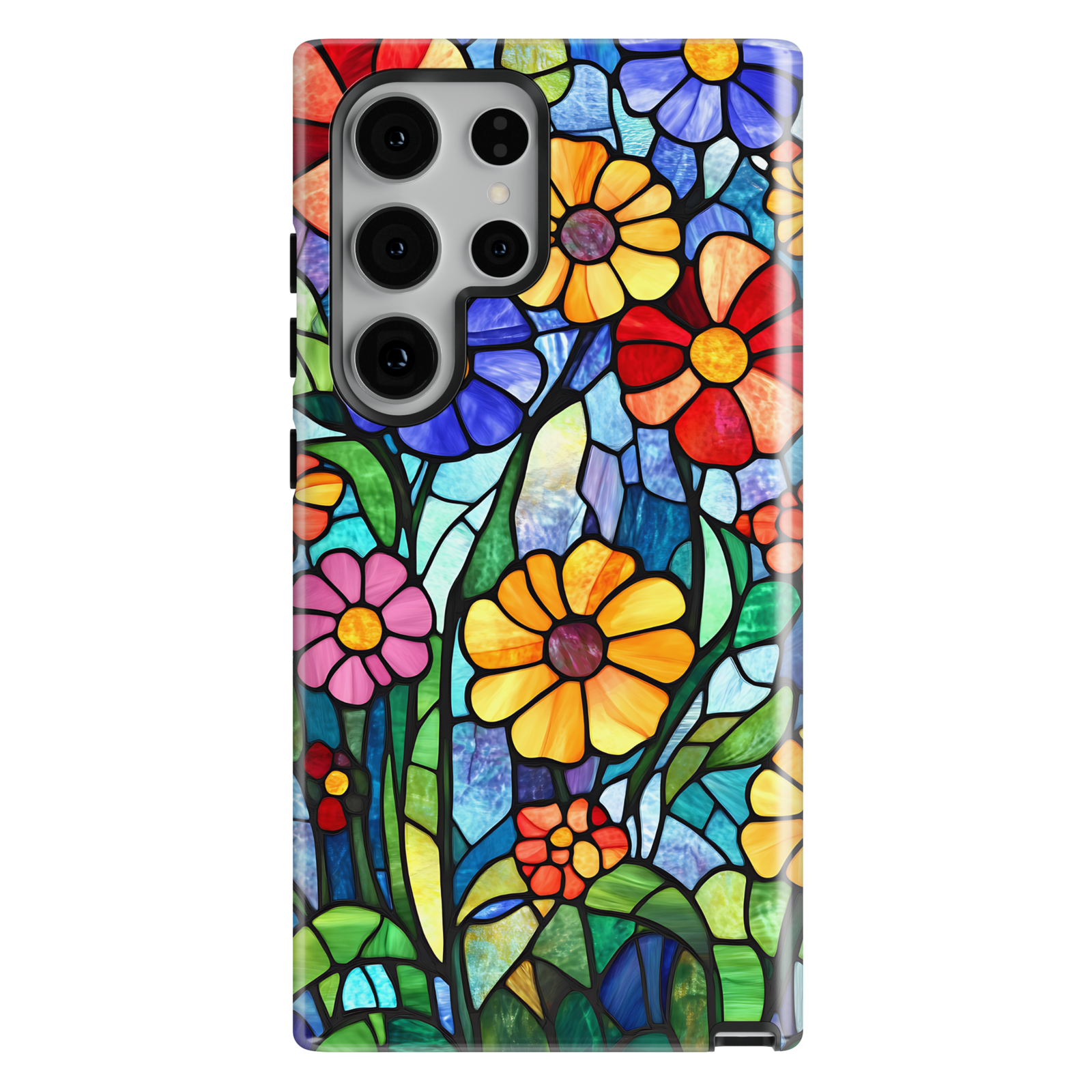 Colorful stained glass floral phone case with mosaic flower design for iPhone and Samsung