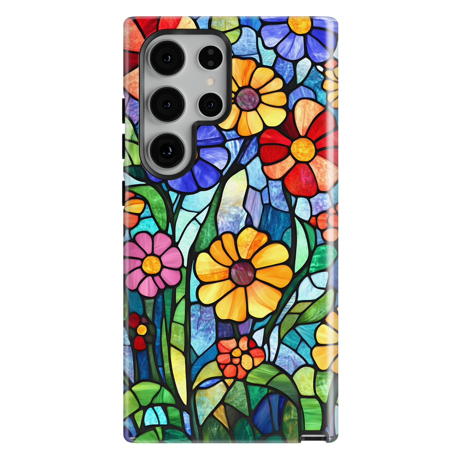 Colorful stained glass floral phone case with mosaic flower design for iPhone and Samsung