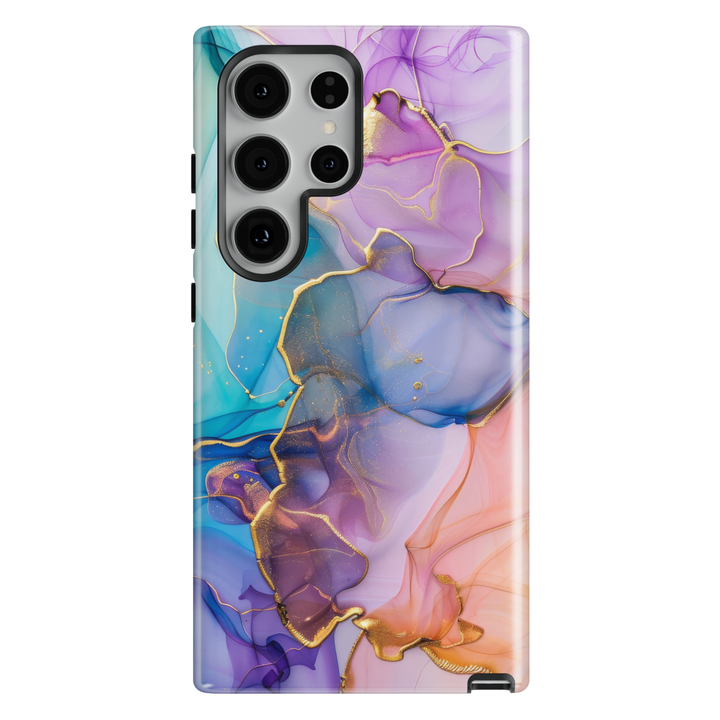 Abstract pastel Samsung Galaxy case with gold marble lines and soft blended colors