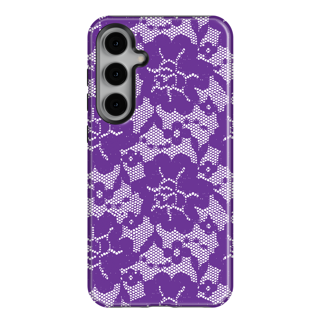 Purple Bat Lace Samsung Galaxy Case – Cute Gothic Floral Halloween Design for S25 Ultra, S24 FE, S23 Ultra