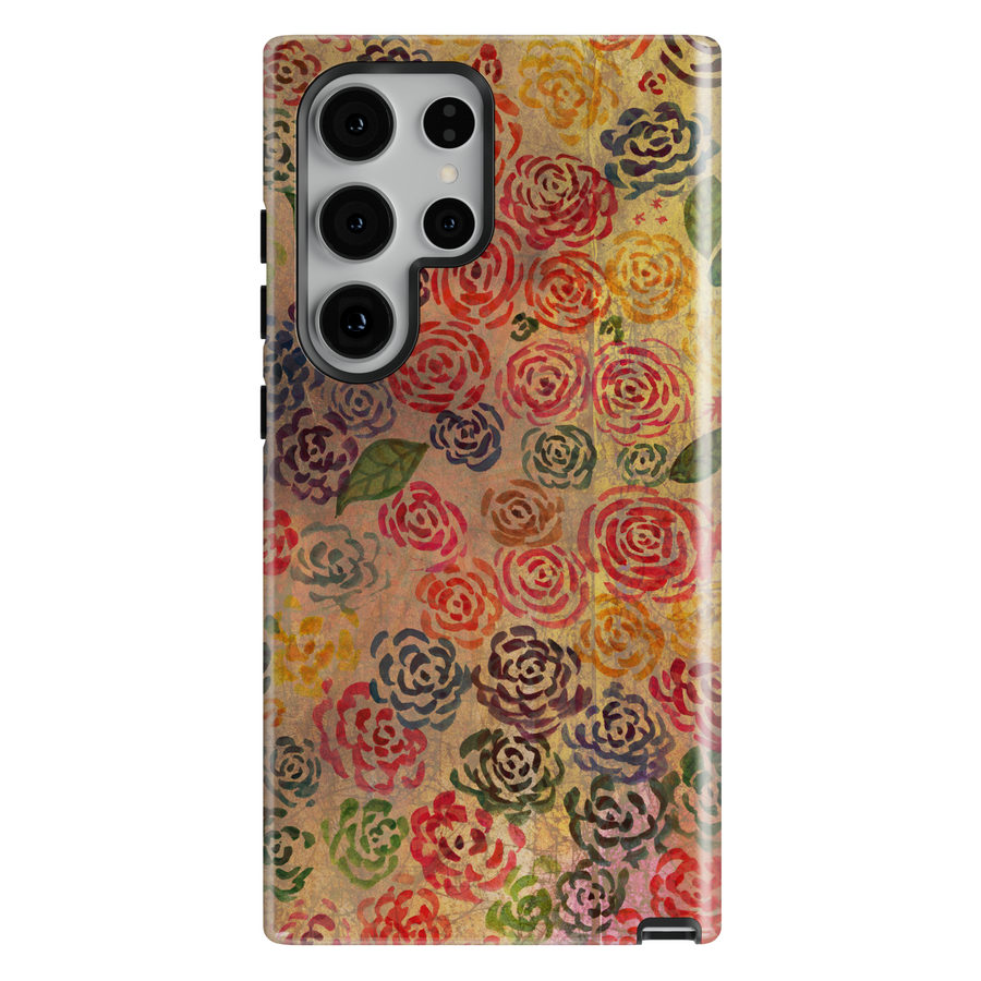 Vintage rose floral phone case with multicolor retro botanical pattern for iPhone and Samsung