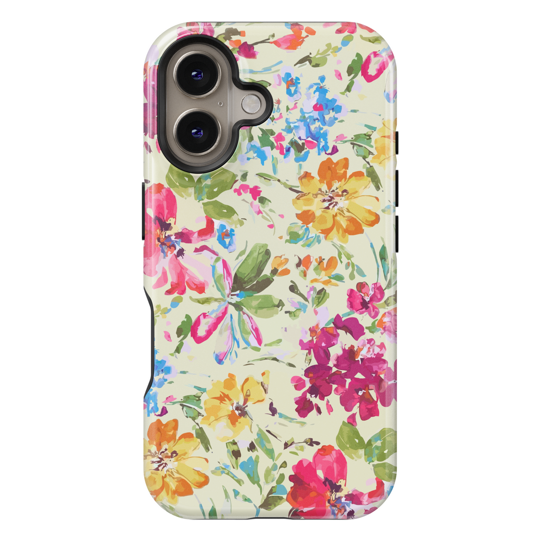 Watercolor floral iPhone case with colorful wildflowers for iPhone 16 Pro Max, iPhone 15 Pro, MagSafe compatible – vibrant summer flower phone cover