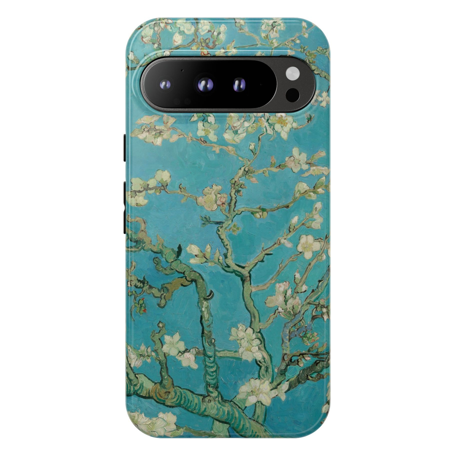 Blue almond blossom Google Pixel 10 Pro case with vintage floral painting design protective tough case compatible with Pixel 10 Pro Pixel 9 Pro and Pixel 8 Pro artistic floral phone cover.