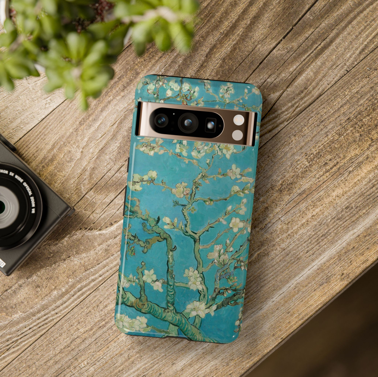 Blue almond blossom Google Pixel 10 Pro case with vintage floral painting design protective tough case compatible with Pixel 10 Pro Pixel 9 Pro and Pixel 8 Pro artistic floral phone cover.