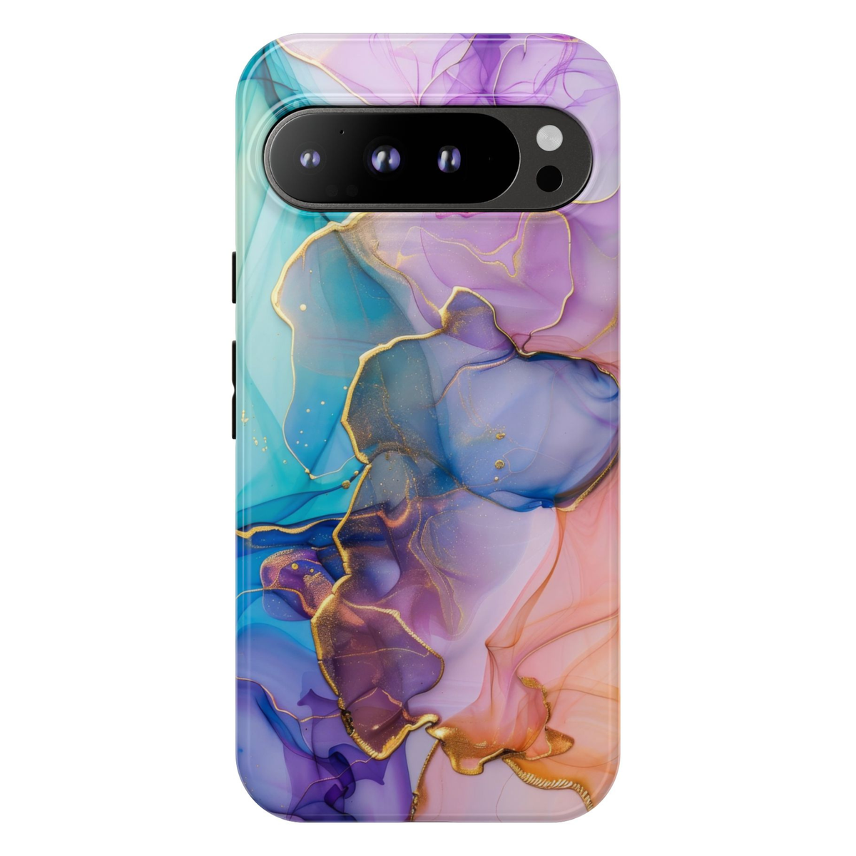 Abstract marble Google Pixel 10 Pro case with colorful alcohol ink design and gold accents protective tough case compatible with Pixel 10 Pro Pixel 9 Pro and Pixel 8 Pro modern aesthetic phone cover.