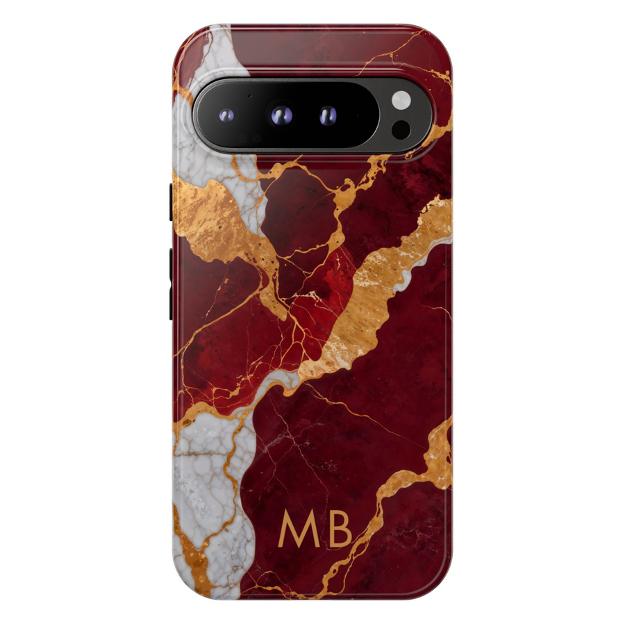 Red and gold marble Google Pixel phone case – luxury elegant design, protective cover for Pixel 9, Pixel 10, Pixel 8 – chic crimson marble phone cover for women.