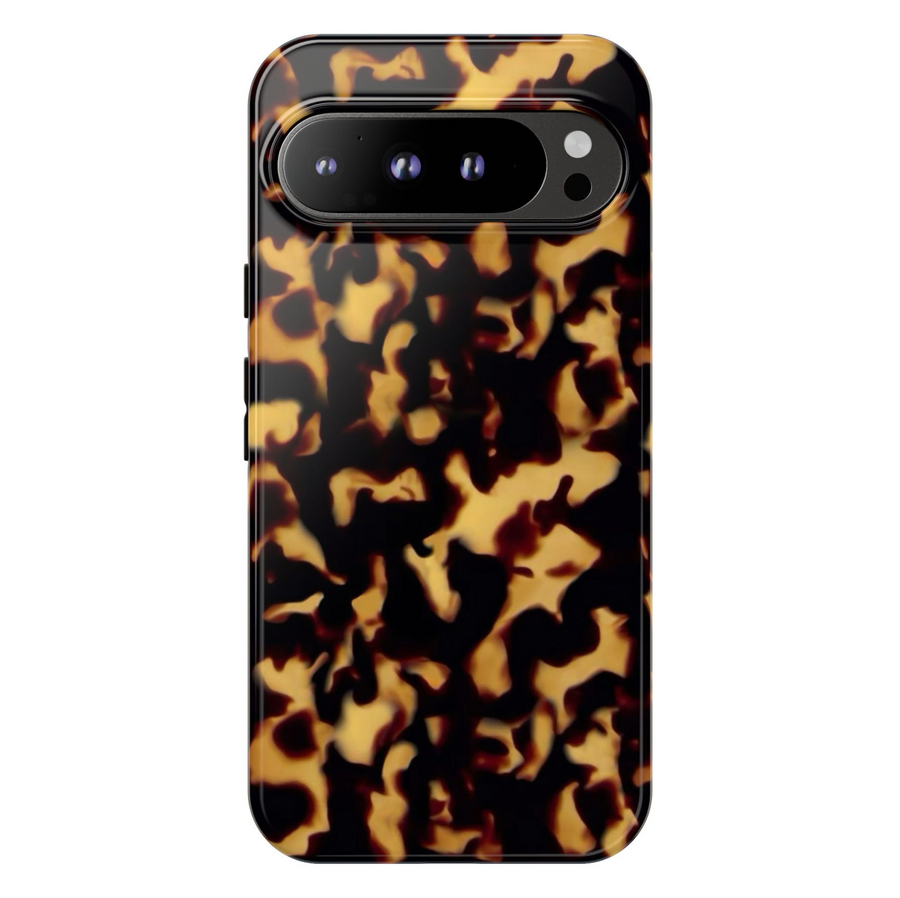 Tortoise shell Google Pixel phone case – glossy chic marbled design, protective cover for Pixel 9, Pixel 10, Pixel 8 – trendy amber brown phone cover for women.