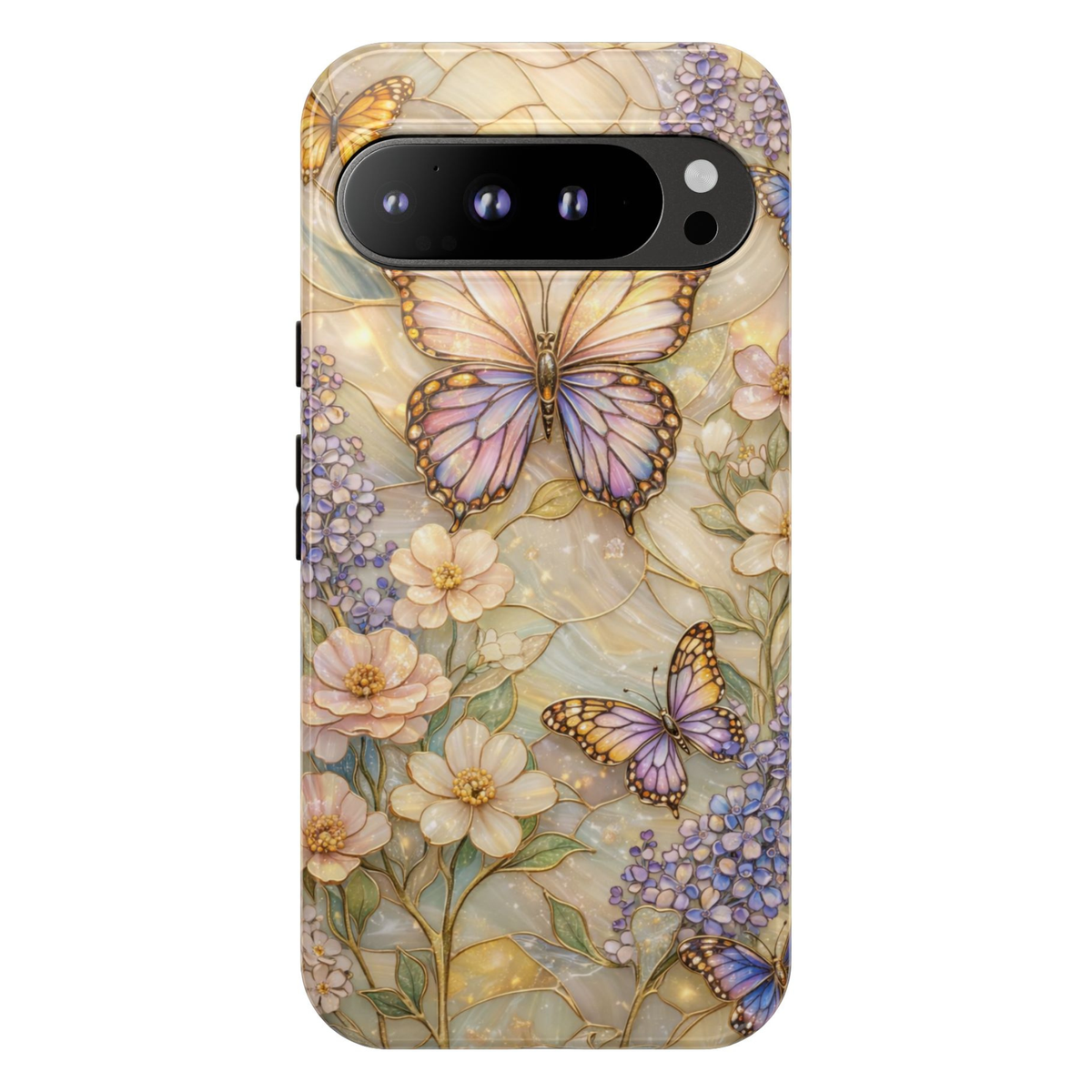 Pastel butterfly floral Google Pixel 10 Pro case with butterflies and flowers botanical garden design protective tough case compatible with Pixel 10 Pro Pixel 9 Pro and Pixel 8 Pro elegant butterfly aesthetic phone cover.