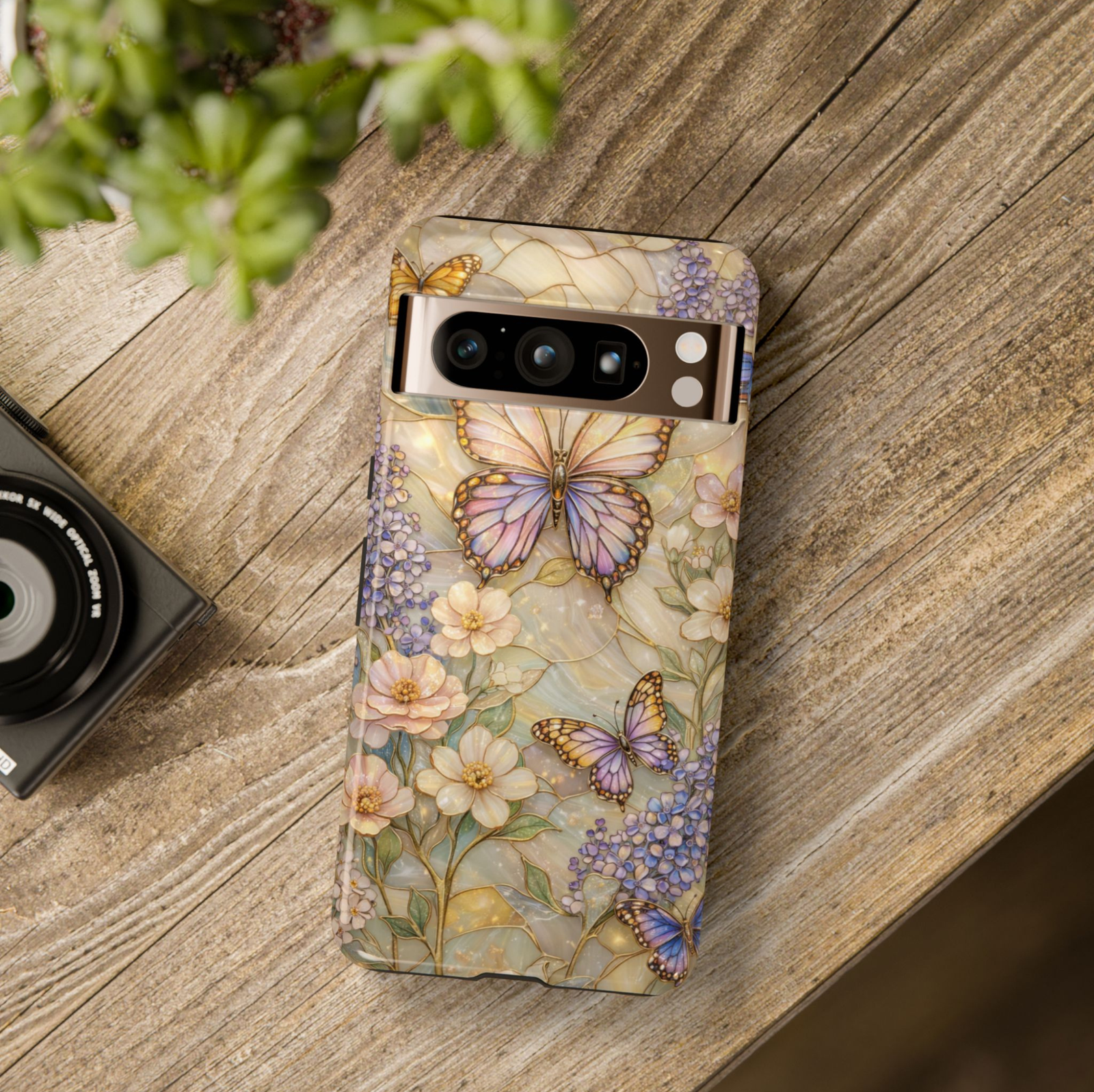 Pastel butterfly floral Google Pixel 10 Pro case with butterflies and flowers botanical garden design protective tough case compatible with Pixel 10 Pro Pixel 9 Pro and Pixel 8 Pro elegant butterfly aesthetic phone cover.