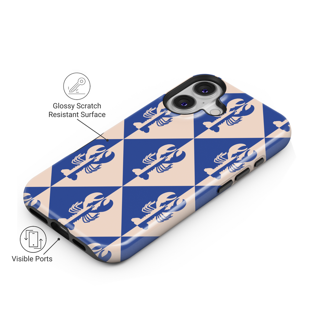 lobster checkered iPhone 16 Pro Max MagSafe case with bold seafood pattern, protective summer coastal aesthetic phone case for iPhone 15 Pro and iPhone 16e