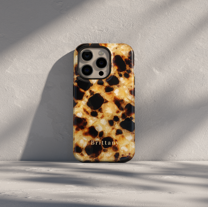 Personalized tortoiseshell phone case with custom name Brittany, glossy brown girly design for iPhone and Samsung Galaxy