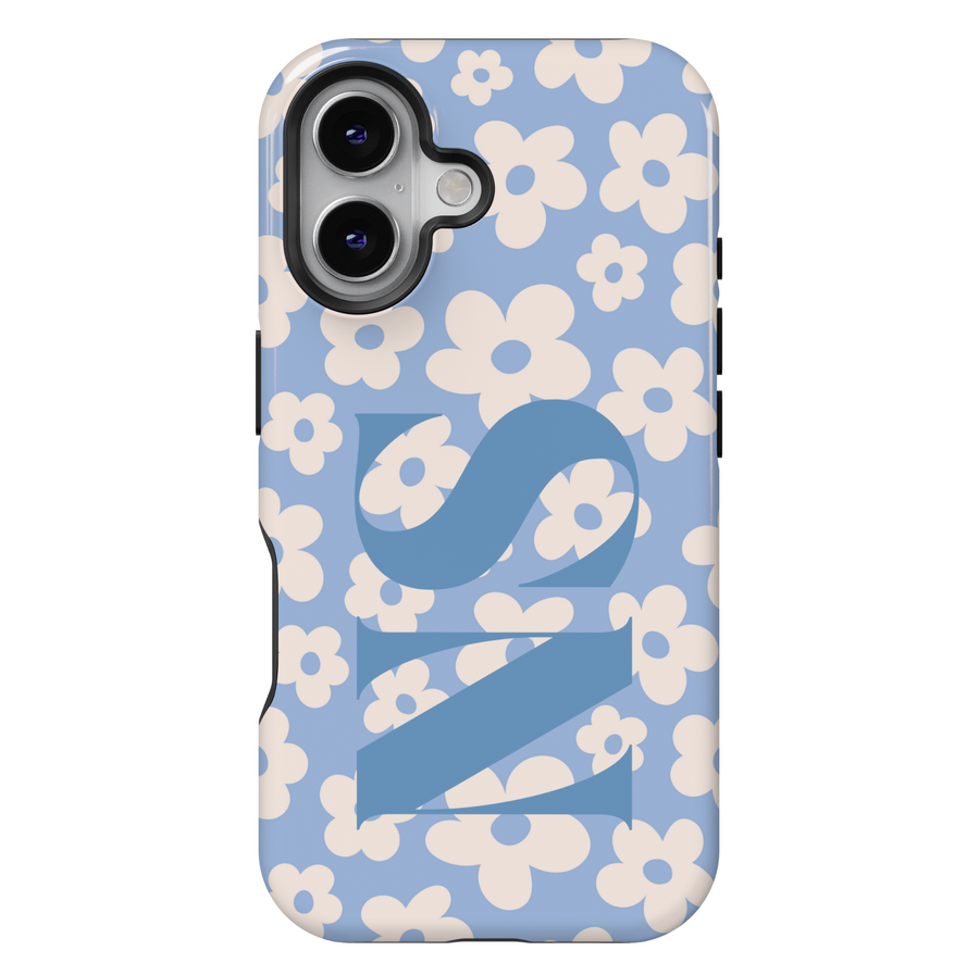 Pastel Blue Floral iPhone Case with Custom Monogram – MagSafe iPhone 16 Pro Max Case for Girls and Women