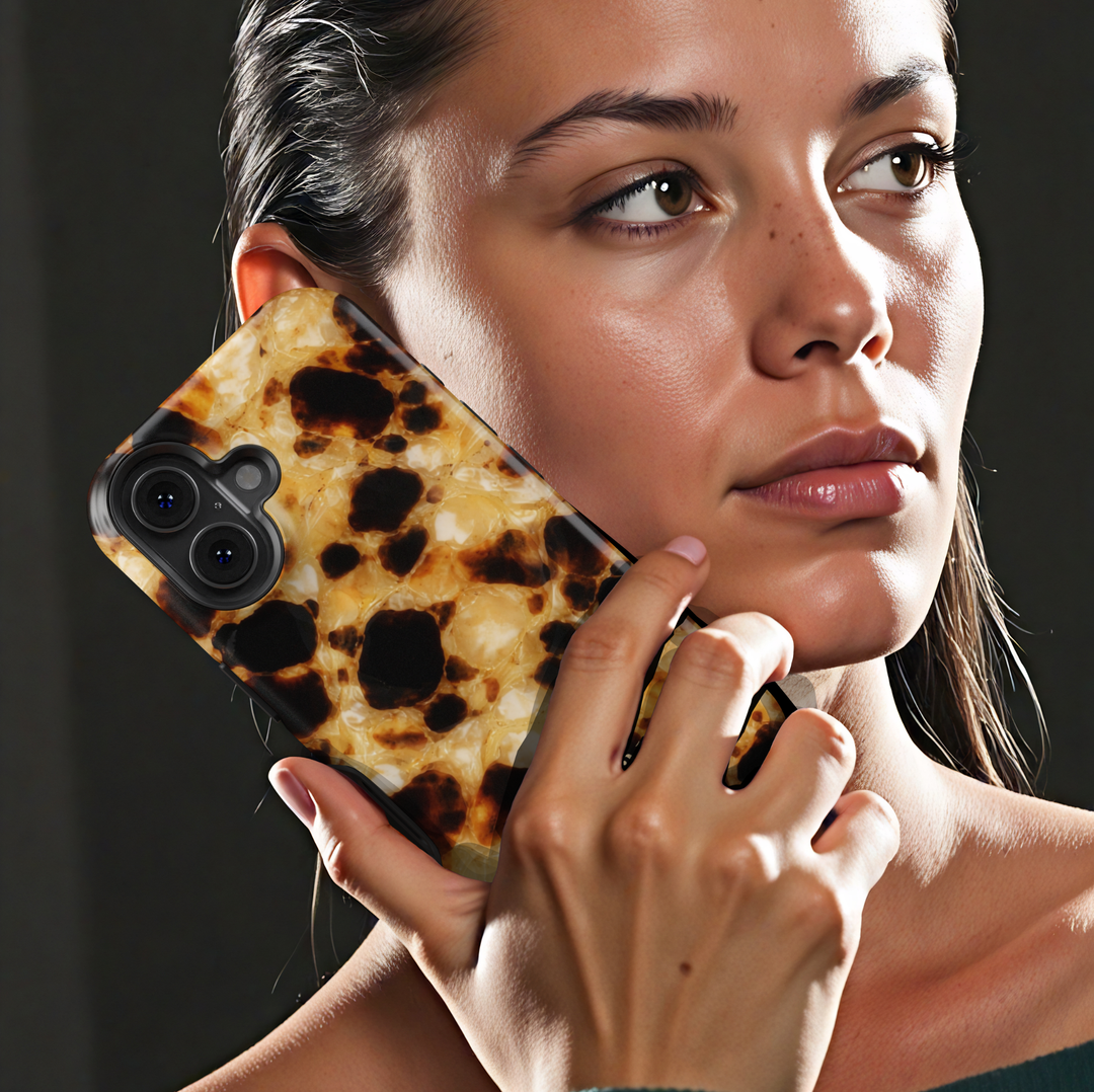 Personalized tortoiseshell phone case with custom name Brittany, glossy brown girly design for iPhone and Samsung Galaxy