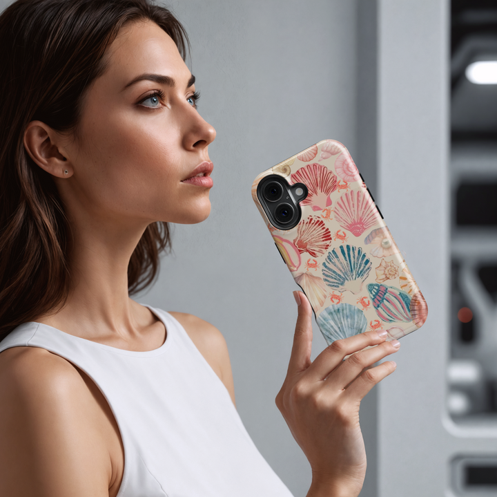 Pastel Seashell and Crab iPhone Case – Cute Coastal Design in Pink, Coral, and Teal for iPhone Models