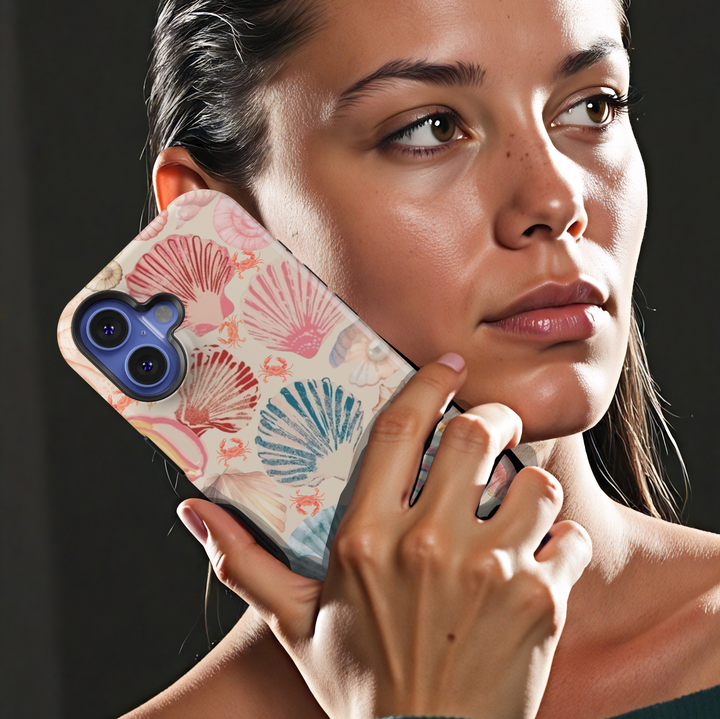Pastel Seashell and Crab iPhone Case – Cute Coastal Design in Pink, Coral, and Teal for iPhone Models