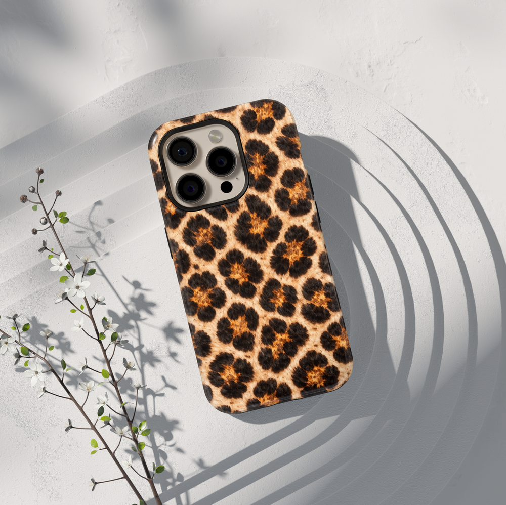 Neutral leopard print phone case on Samsung Galaxy with classic animal print design
