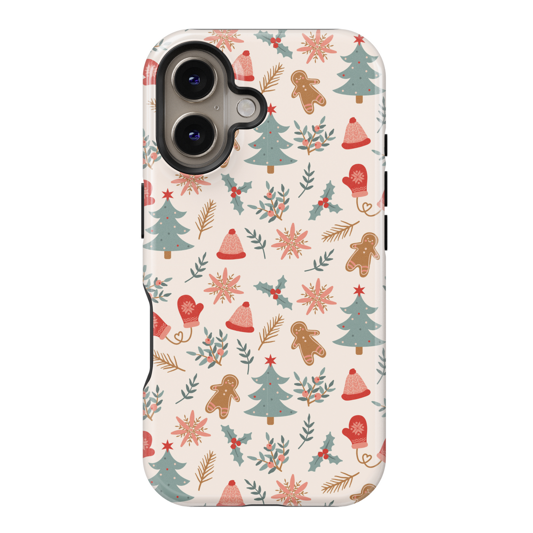 "Winter-themed MagSafe iPhone 16 Pro phone case featuring a Nordic Christmas design with a charming gingerbread house. Perfect holiday phone case and thoughtful gift for her, offering festive style and durable protection for the season.
