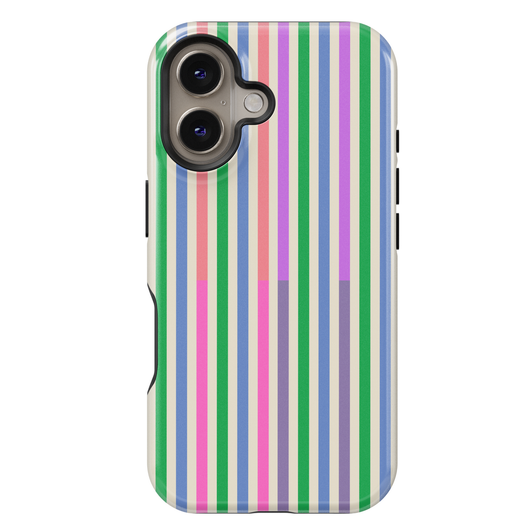 iPhone 16 pastel striped phone case for women – colorful vertical lines MagSafe case with glossy finish, girly rainbow aesthetic protective cover