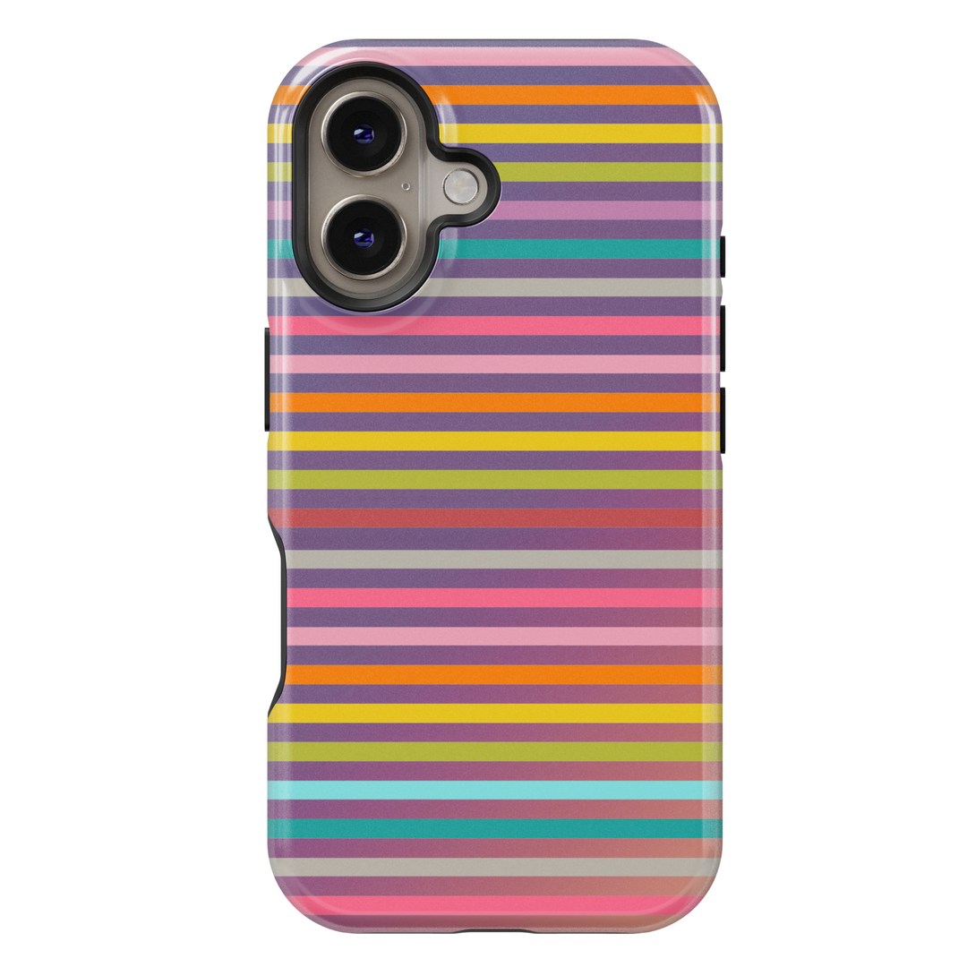 iPhone 16 colorful striped case for women – aesthetic MagSafe phone cover with rainbow pastel lines and glossy finish