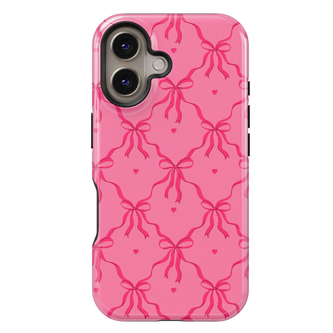 Sweet Talk iPhone 16 Case for Women – Coquette Bow Pattern MagSafe Phone Case, Aesthetic Pink Girly Protective Cover
