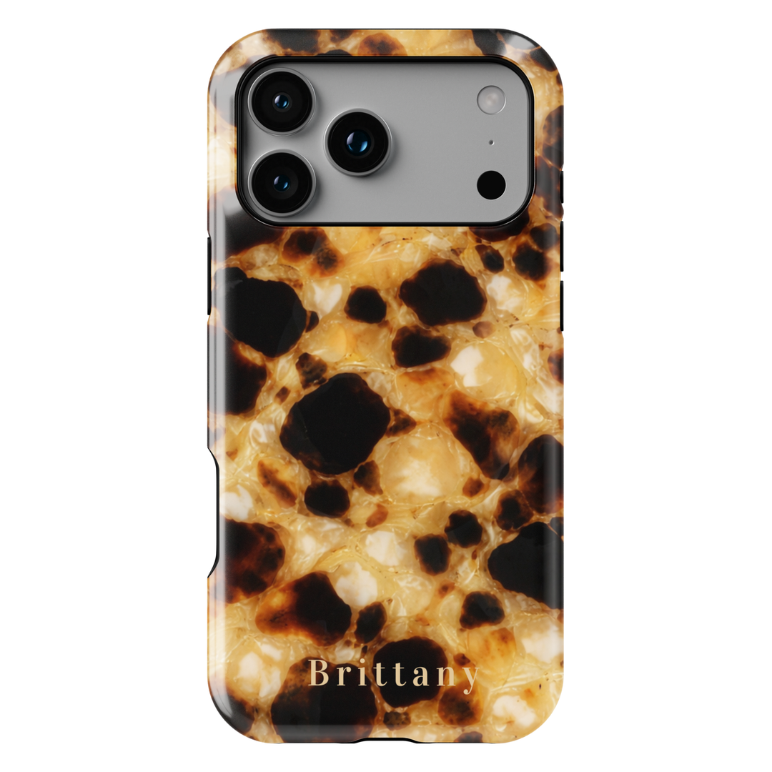 Personalized tortoiseshell phone case with custom name Brittany, glossy brown girly design for iPhone and Samsung Galaxy