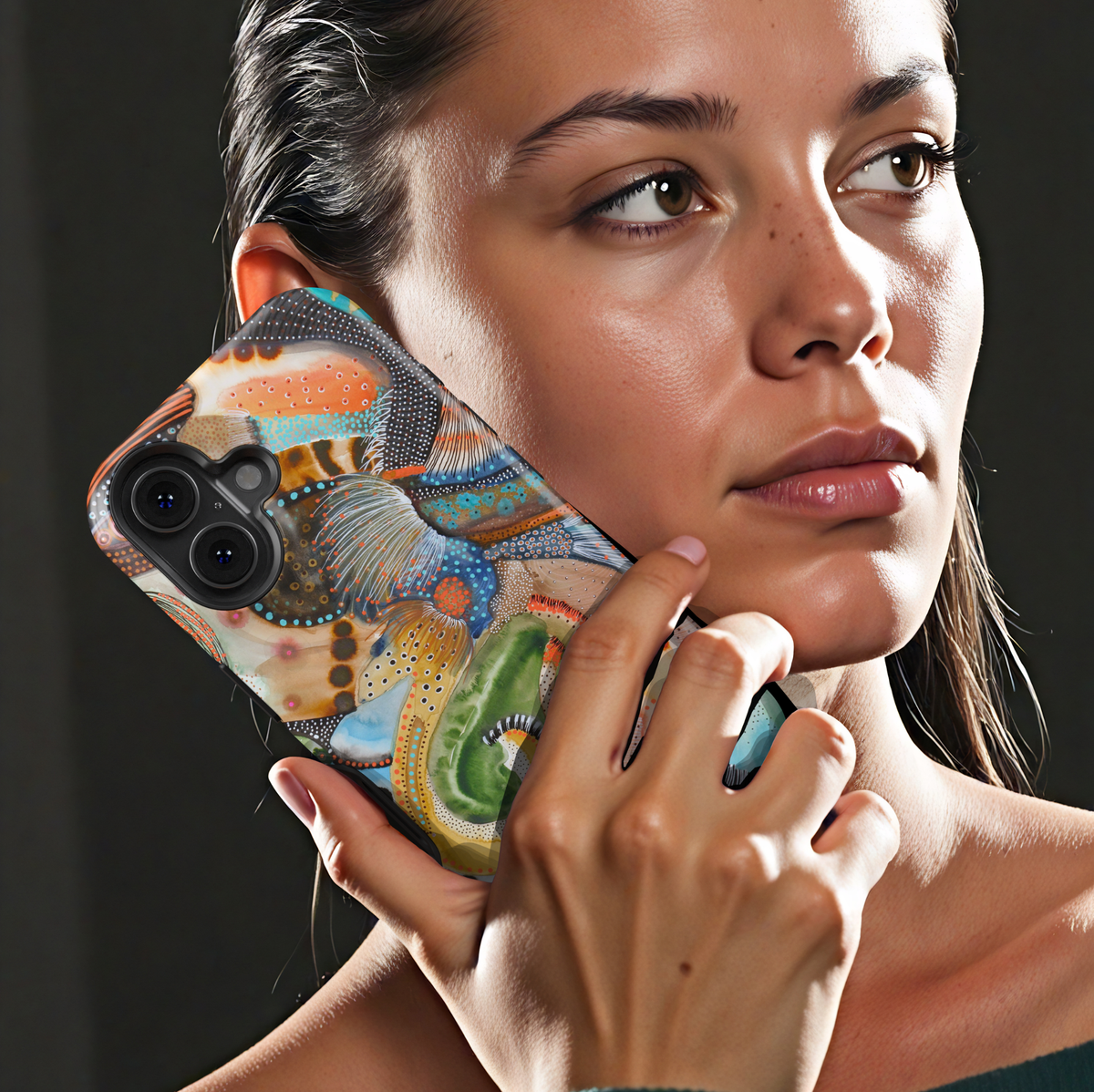 Colorful abstract iPhone case featuring playful squiggles, organic shapes, modern artistic patterns, and vibrant contemporary artwork.