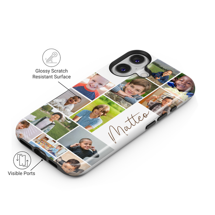 Custom Photo Collage Phone Case for iPhone 16, 15, 14 Pro Max | Personalized Name Engraved Cover | Multiple Pictures Layout | Slim & Durable Protective Case | Unique Gift for Family & Friends