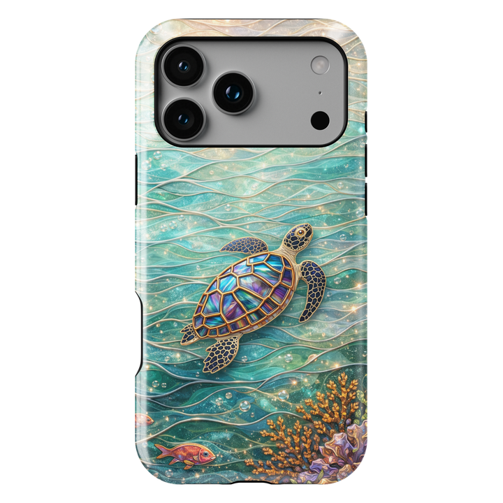 Sea turtle ocean aesthetic phone case with underwater waves, coral and marine life protective tough case for iPhone and Samsung Galaxy