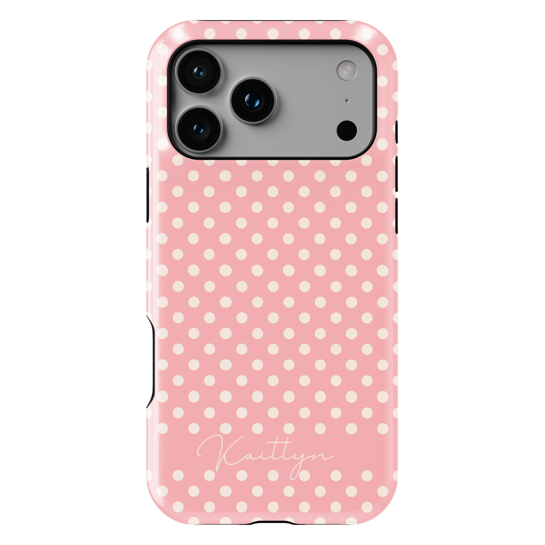 Pink polka dot phone case for women, preppy blush iPhone 17 case, cute aesthetic Galaxy S25 case, personalized feminine phone cover, soft girl style phone accessory